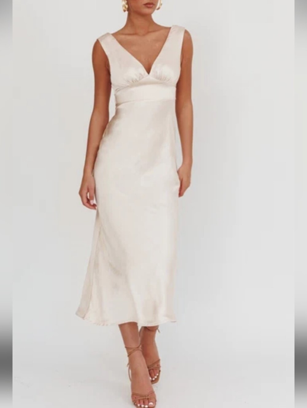 Saints & Secrets oyster color Midi/maxi Satin Dress w/ V-Neck size XS NWTS